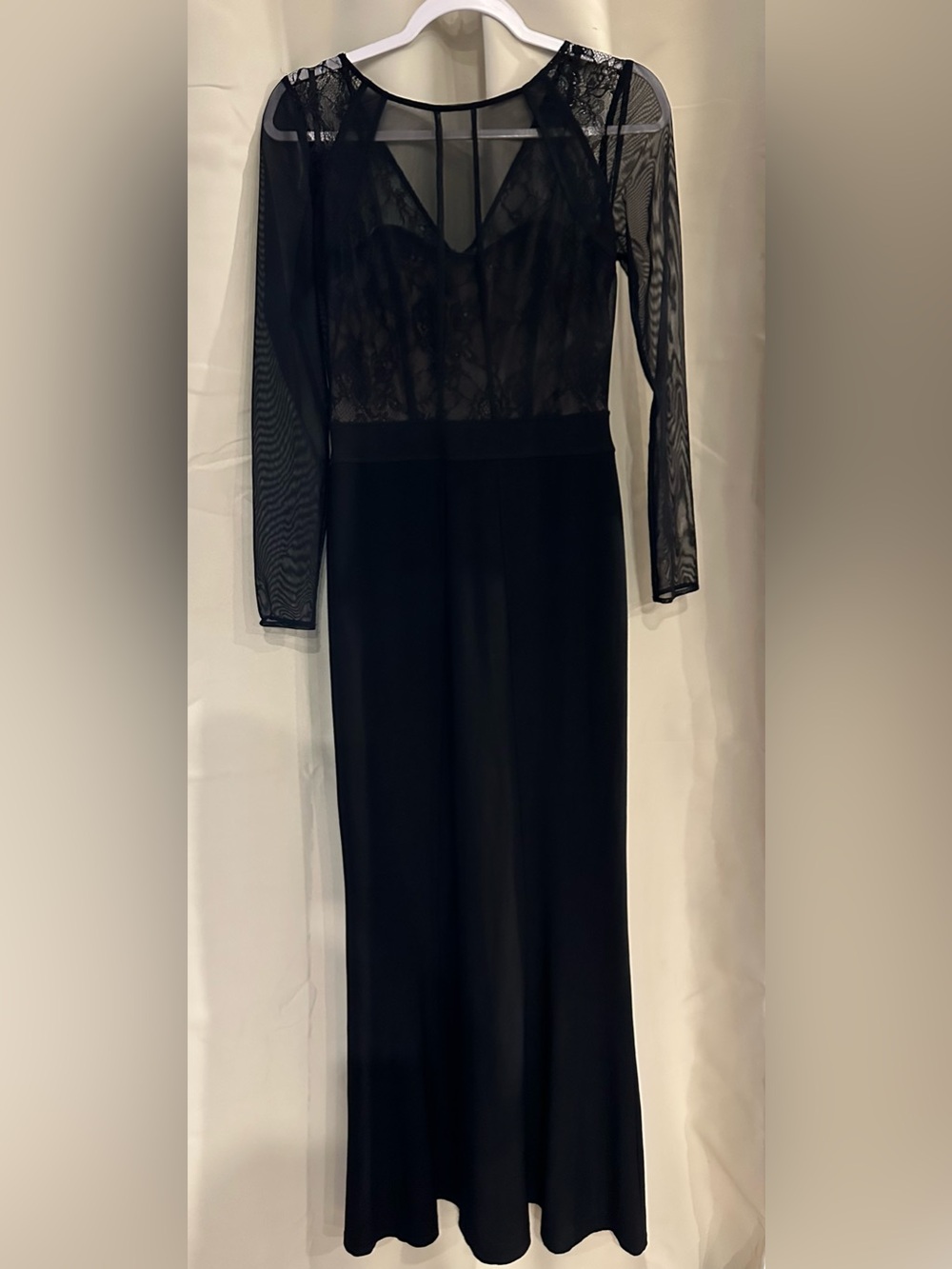 Lauren Ralph Lauren Evening Black Lace Illusion Long-Sleeve Gown - Picture 3 of 14